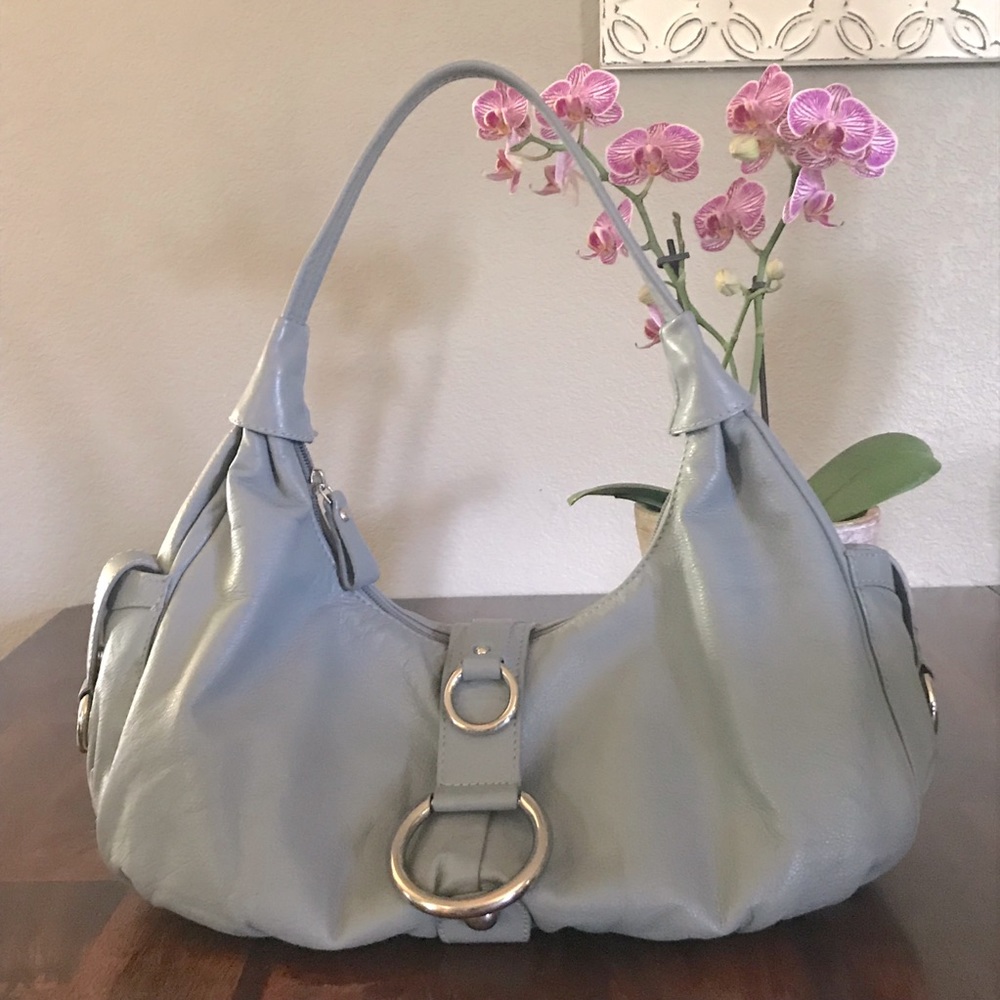 Italian Gray Leather Michael Rome Slouch Satchel Purse